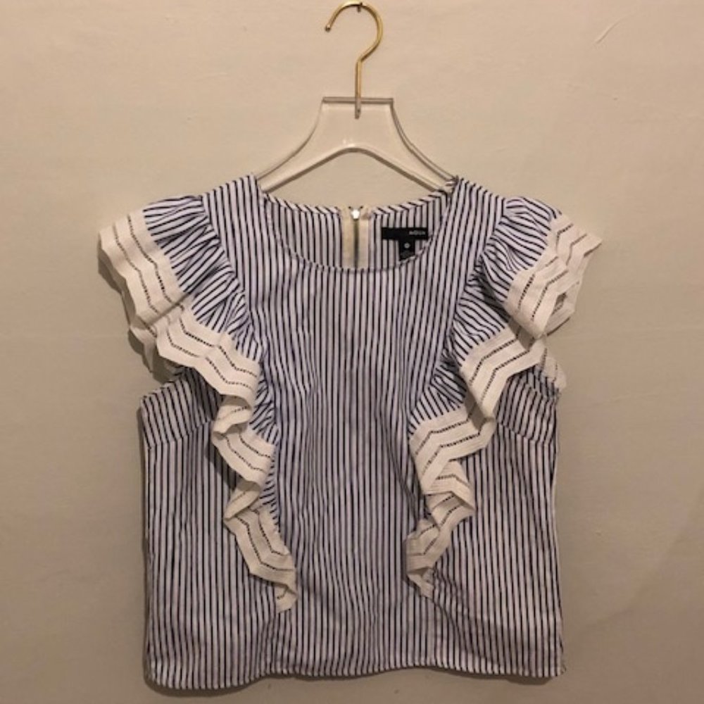 Aqua - Chambray Stripe Ruffle Top